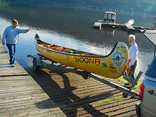 Launching one of the canoes 